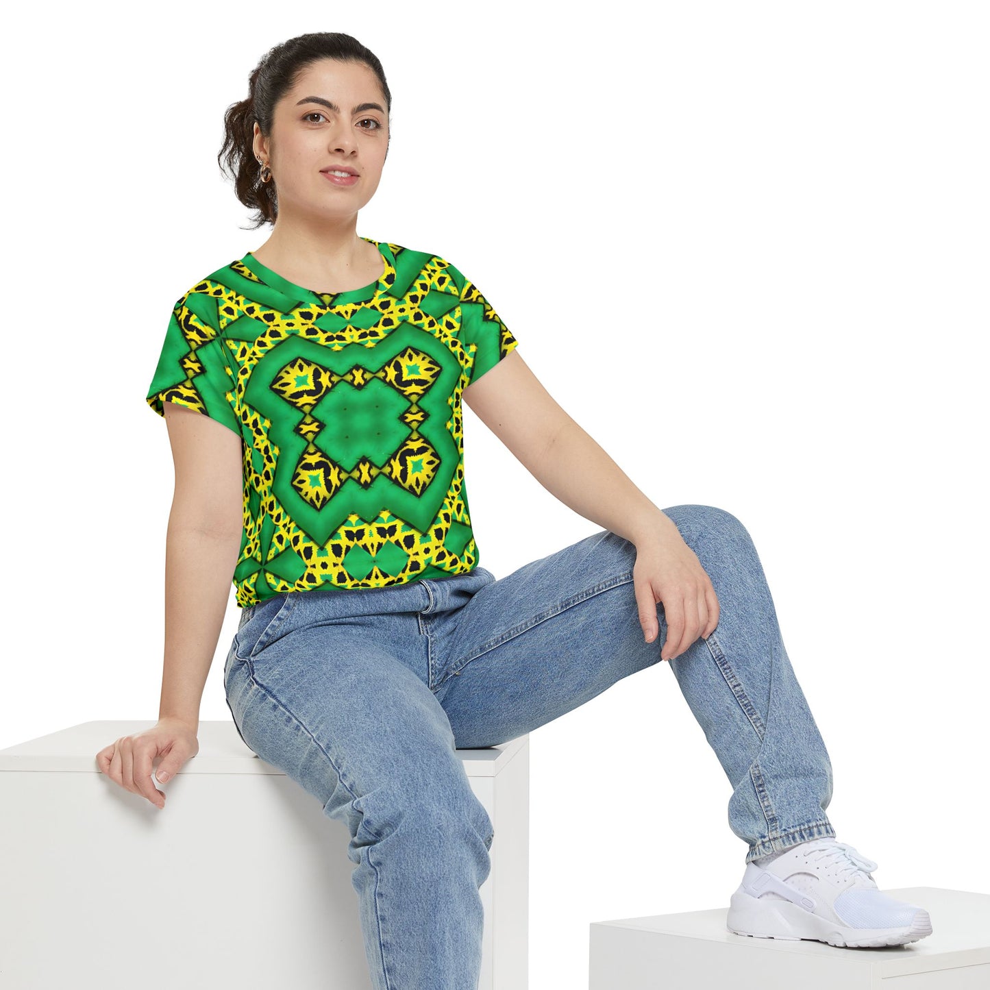 Women's Kaleidoscope Green & Yellow All-Over Print Tee