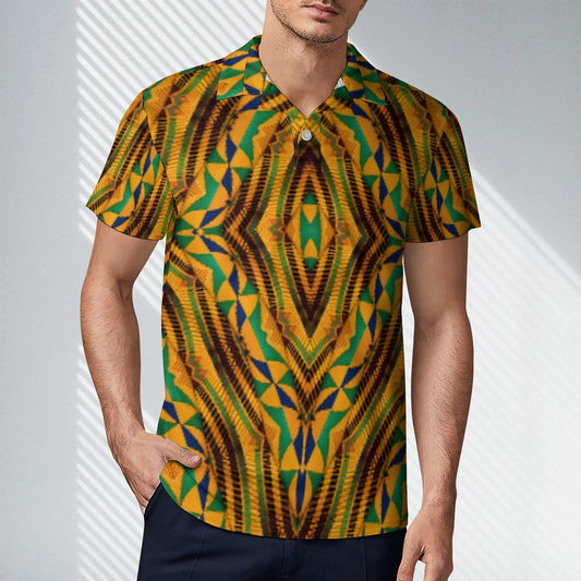 Men's Bold African Kente Inspired Pattern All-Over Print Premium Ice Silk Polo Shirt