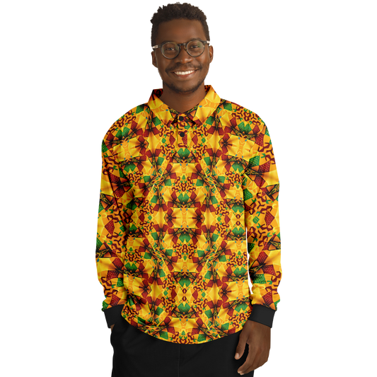 Men’s Vibrant Autumn Kaleidoscope Pattern All Over Print Long Sleeve Polo Shirt