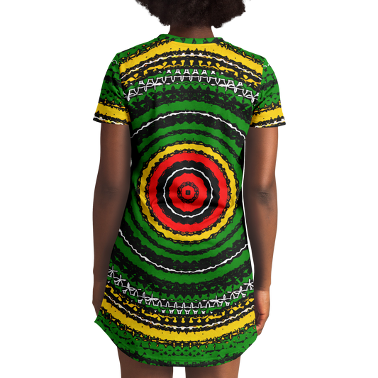Women's Green Striped with Vibrant Accent Pattern All Over print T-Shirt Dress