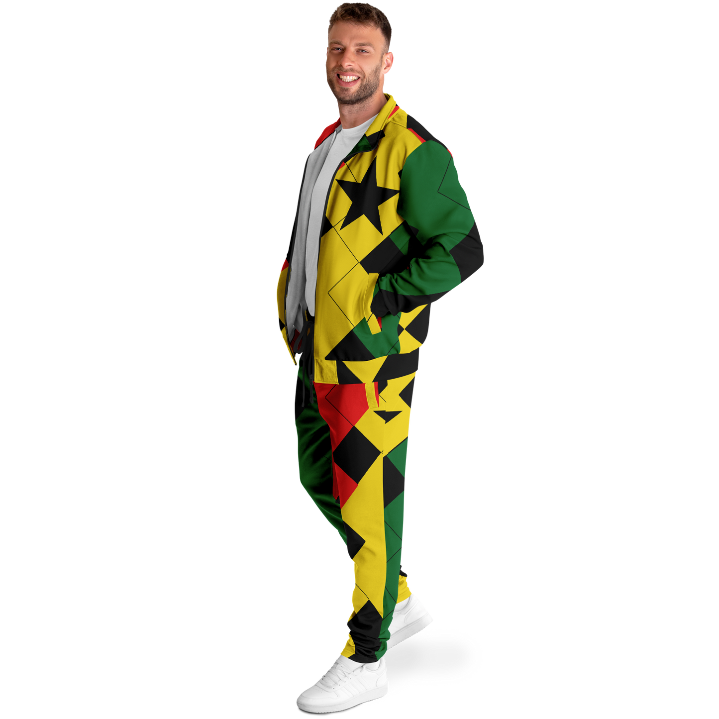 Men's Red Yellow Green and Black Stars Track Jacket and Pants
