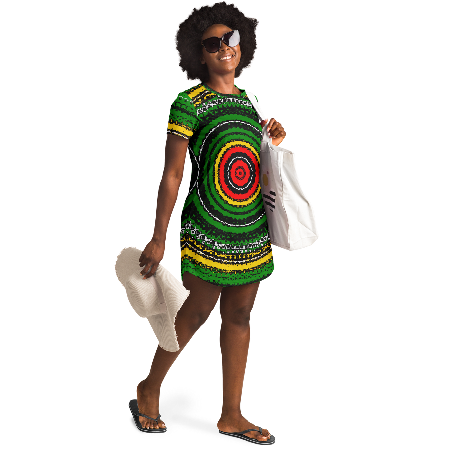 Women's Green Striped with Vibrant Accent Pattern All Over print T-Shirt Dress
