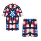 Men's Red White Blue & Black Geometric Pattern All-Over Print Hawaiian Shirt & Shorts Set