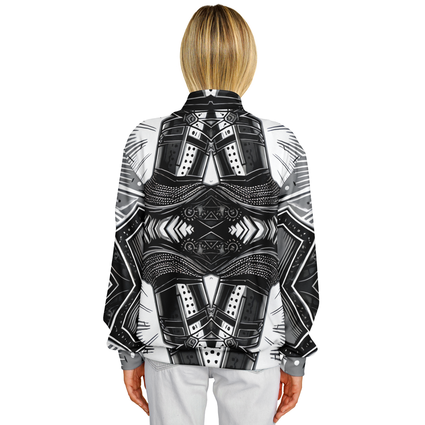 Women's Classic Black & White Geometric Pattern All Over Print Baseball Jacket