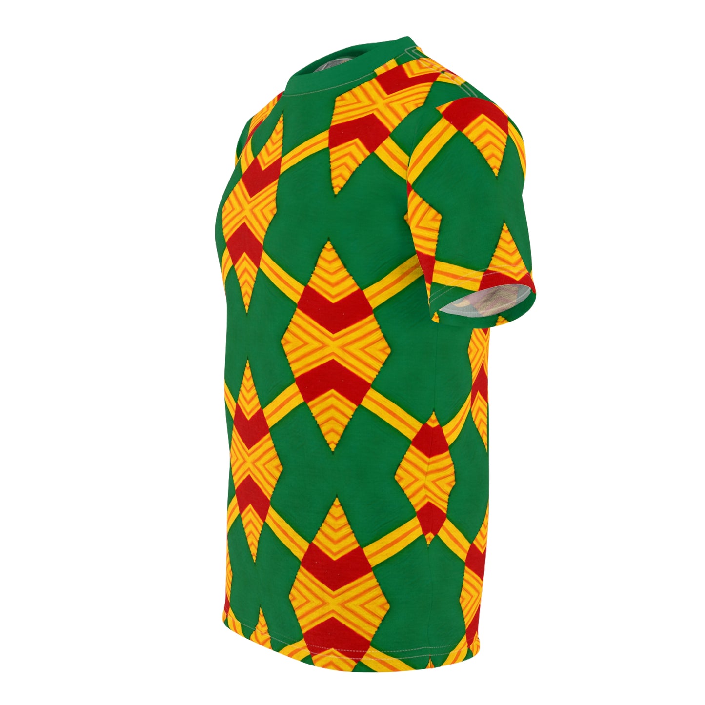 Women Bold Green, Red & Gold African Kente-Inspired Pattern  All-Over Print Tee