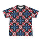 Men's Red White Blue Geometric Pattern All-Over Print All Over Print Ribbed Collar T-Shirt