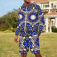 Men's Kaleidoscope Star Pattern All-Over Print Lightweight Sun Hoodie & Shorts Set