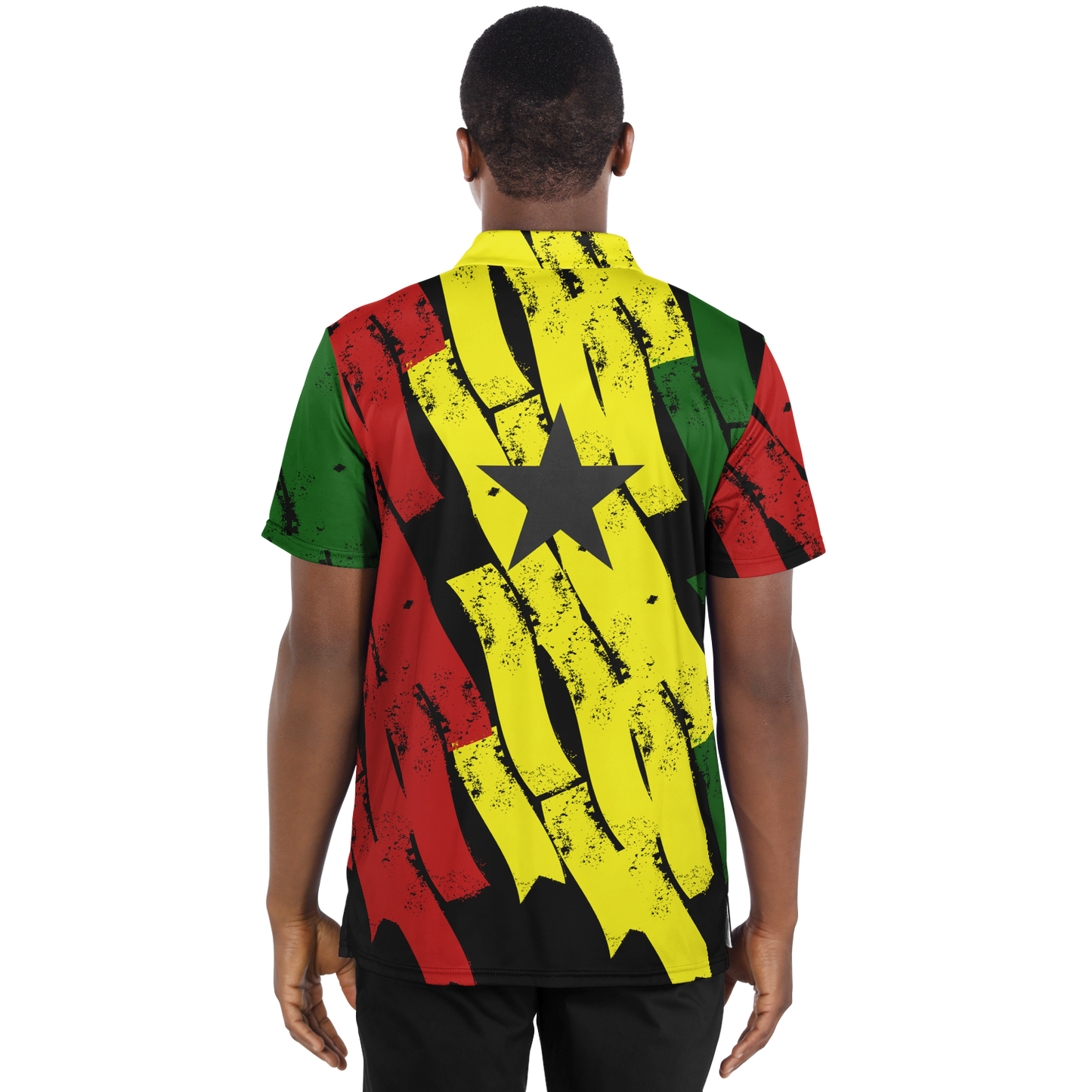 Men's Red Yellow Green Black Stars Polyester Polo Shirt