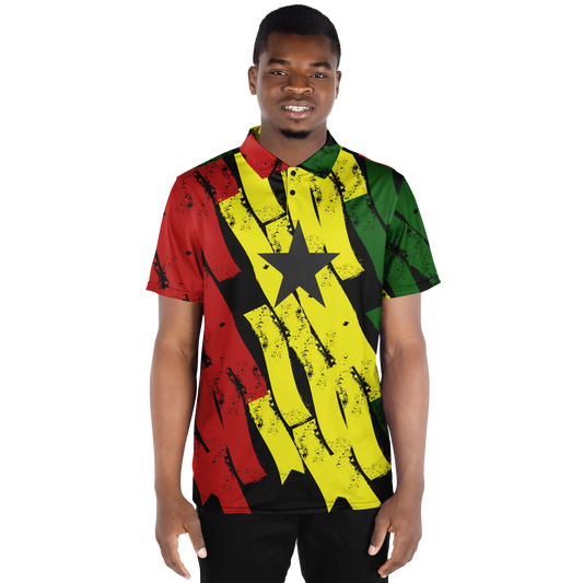 Men's Red Yellow Green Black Stars Polyester Polo Shirt