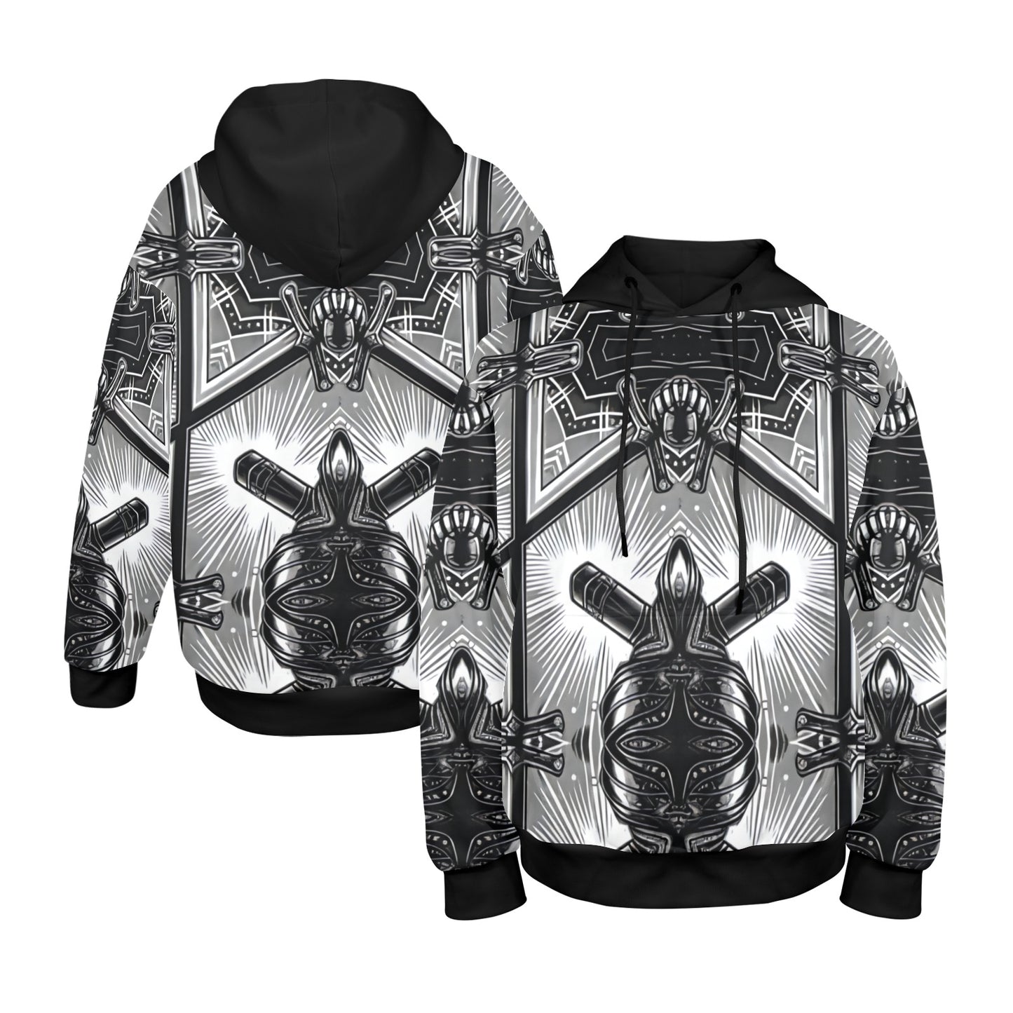Men's Monochrome Kaleidoscope Pattern Men's All Over Print Hoodie