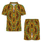 Men's Bold African Kente Inspired Pattern All-Over Print Zip-Up Polo Set