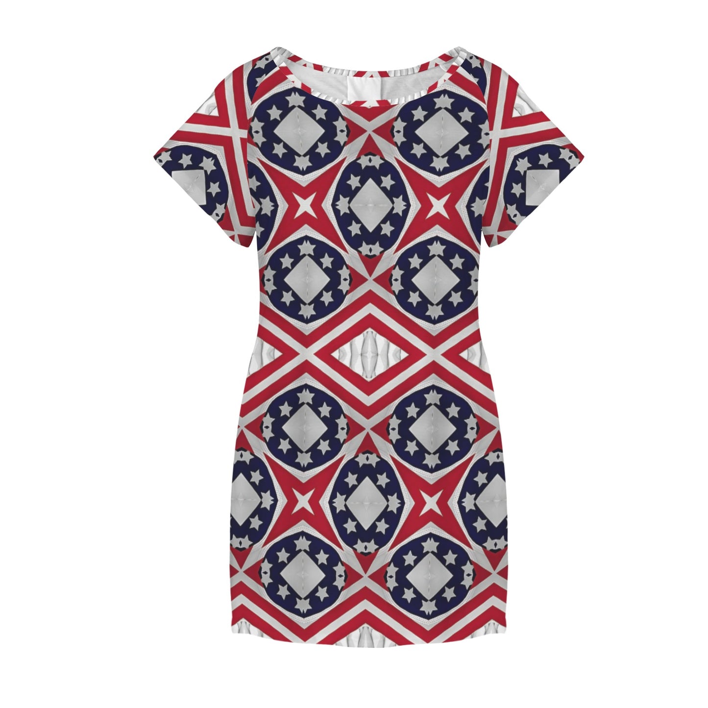 Women's Patriotic Red White Blue Geometric Round Neck Pocket Casual Dress
