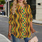 Women's African Kente Kaleidoscope Pattern All-Over Print Long Sleeve Curved Hem Shirt
