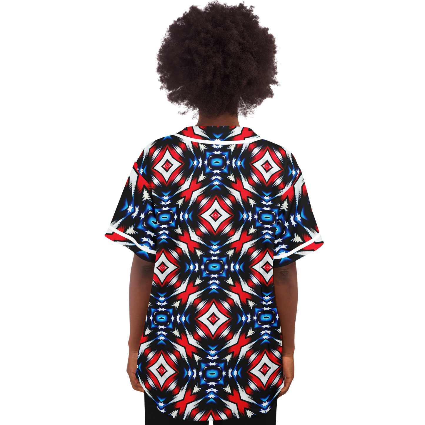 Women's Red White Blue Geometric Pattern All-Over Print Baseball Jersey