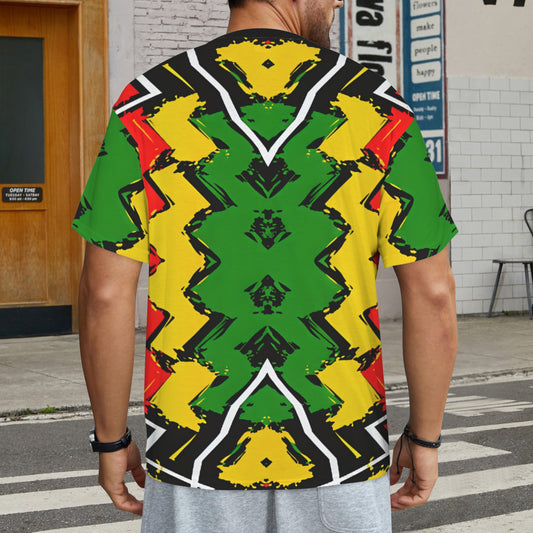 Men's Ghana Flag & Black Star Pattern All-Over Print Ribbed Collar T-Shirt
