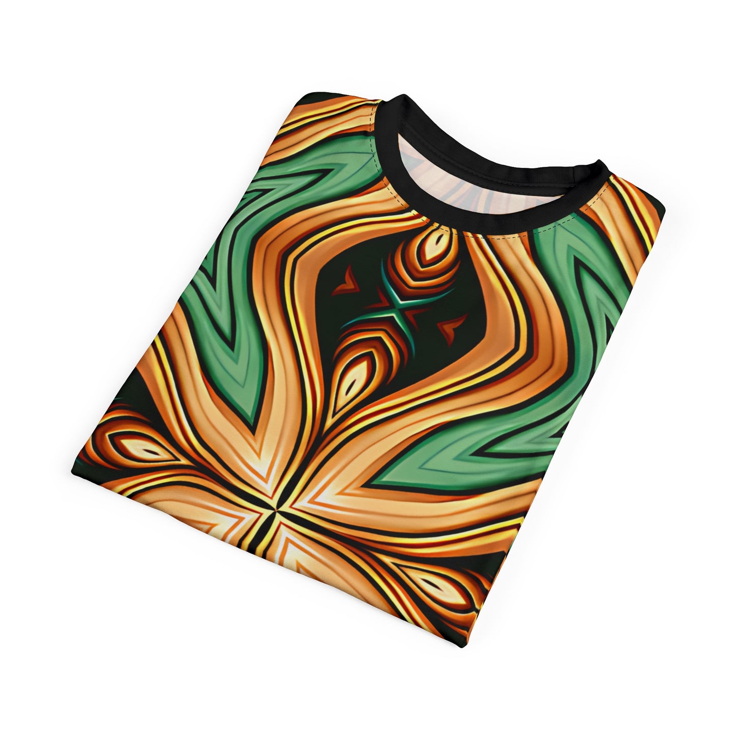 Women's Green & Gold Psychedelic Floral Pattern All-Over Print Tee