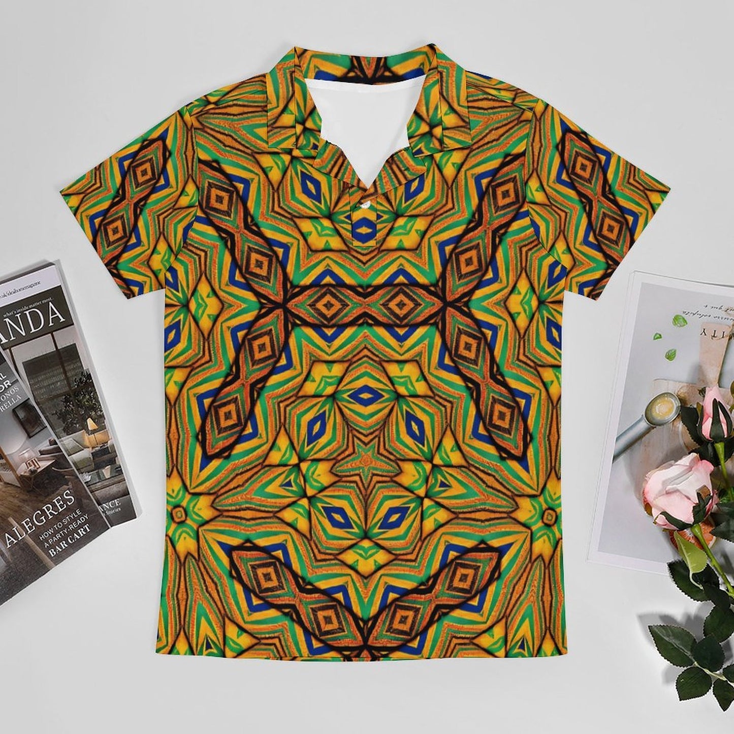 Men's Kaleidoscope Geo Pattern All-Over Print Premium Ice Silk Polo Shirt