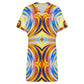 Women's Abstract Sunburst Pattern All Over print Casual V-Neck Dress with Rolled Cuffs