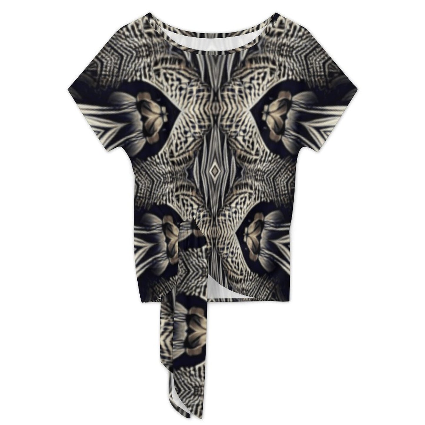 Women's Monochrome Geometric Kaleidoscope Pattern All Over Print Side-Tie Short Sleeve Top & Wide-Leg Pants Set
