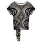 Women's Monochrome Geometric Kaleidoscope Pattern All Over Print Side-Tie Short Sleeve Top & Wide-Leg Pants Set
