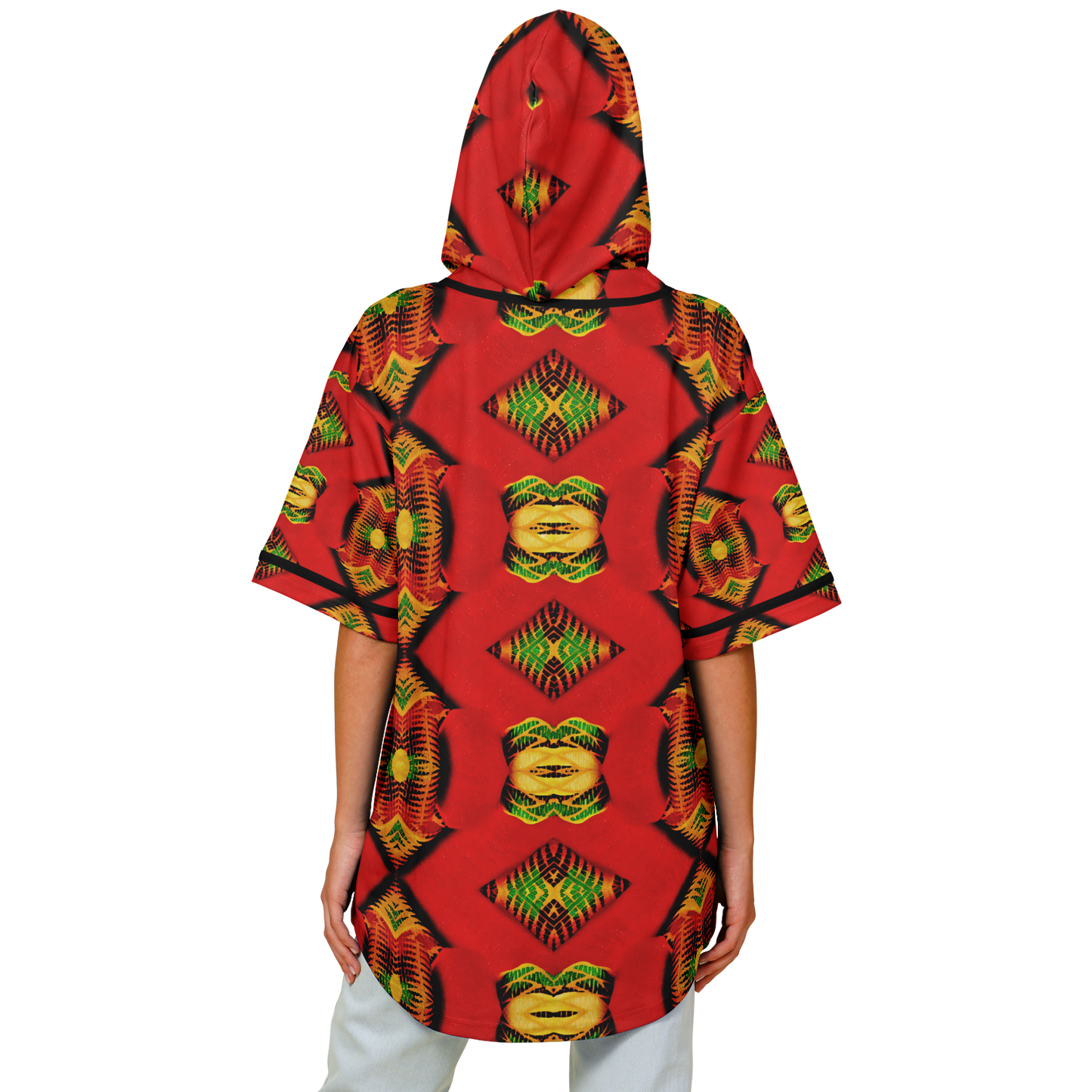 Women's Red Bold Tribal All-Over Print Hooded Baseball Jersey