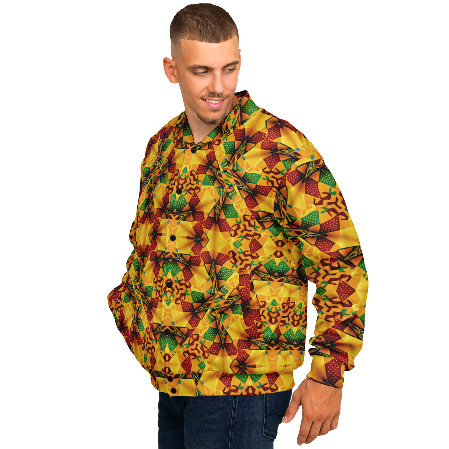 Men's Vibrant African Kente Geometric Pattern All Over Print Baseball Jacket