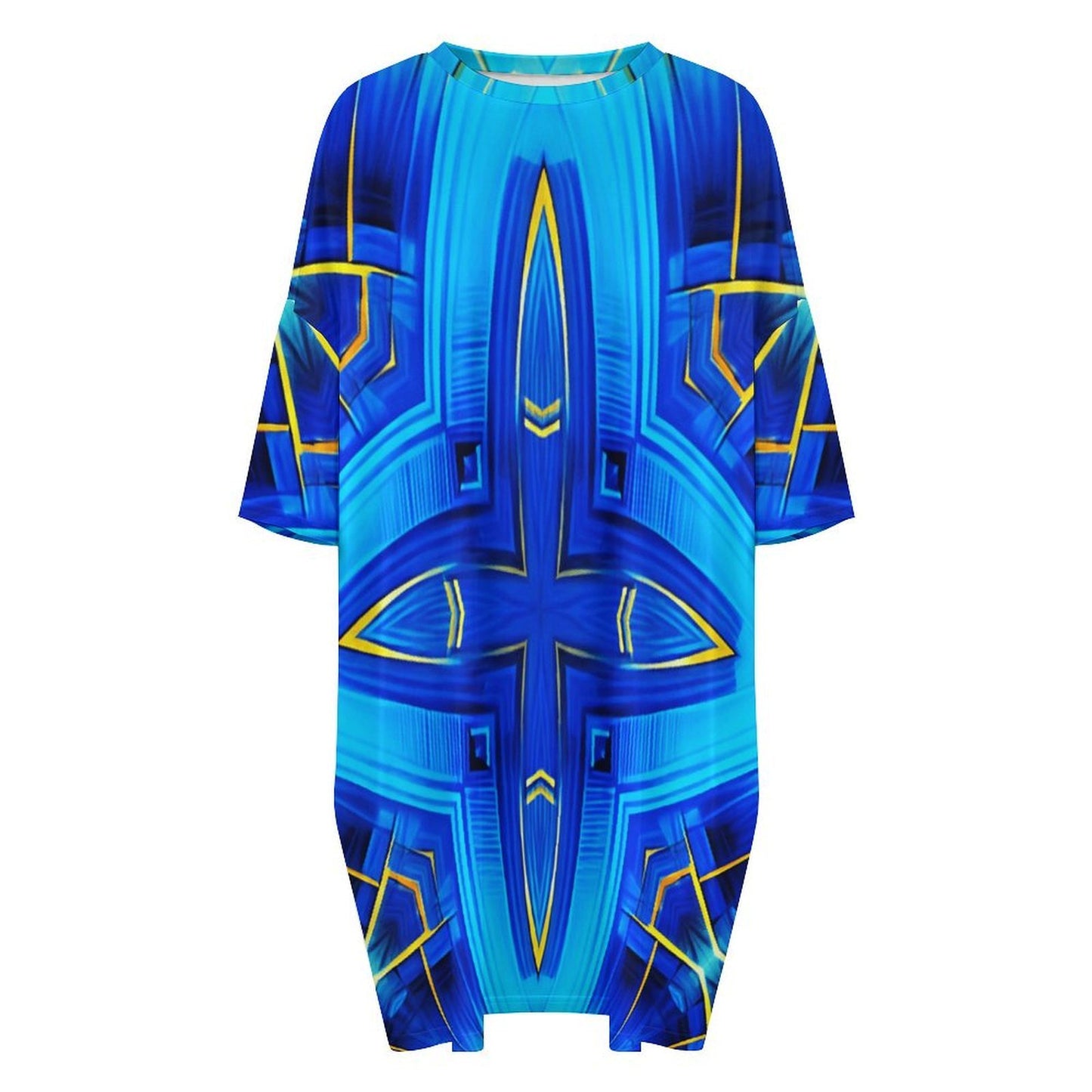 Women Vibrant Blue Geometric All-Over Print Oversized T- Shirt Loungewear