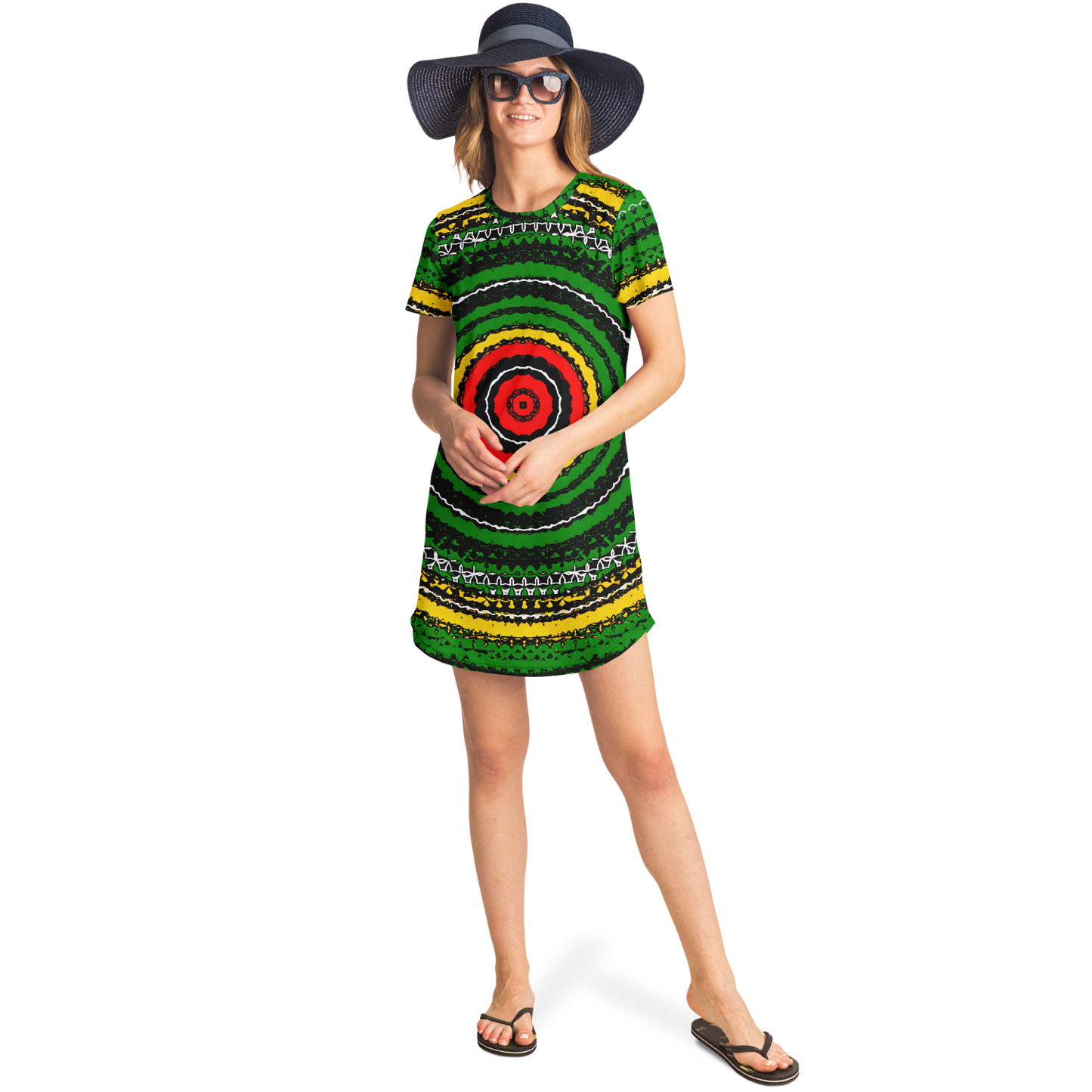 Women's Green Striped with Vibrant Accent Pattern All Over print T-Shirt Dress