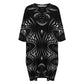 Women's Black & Silver Symmetry Pattern All-Over Print Oversized T- Shirt Loungewear