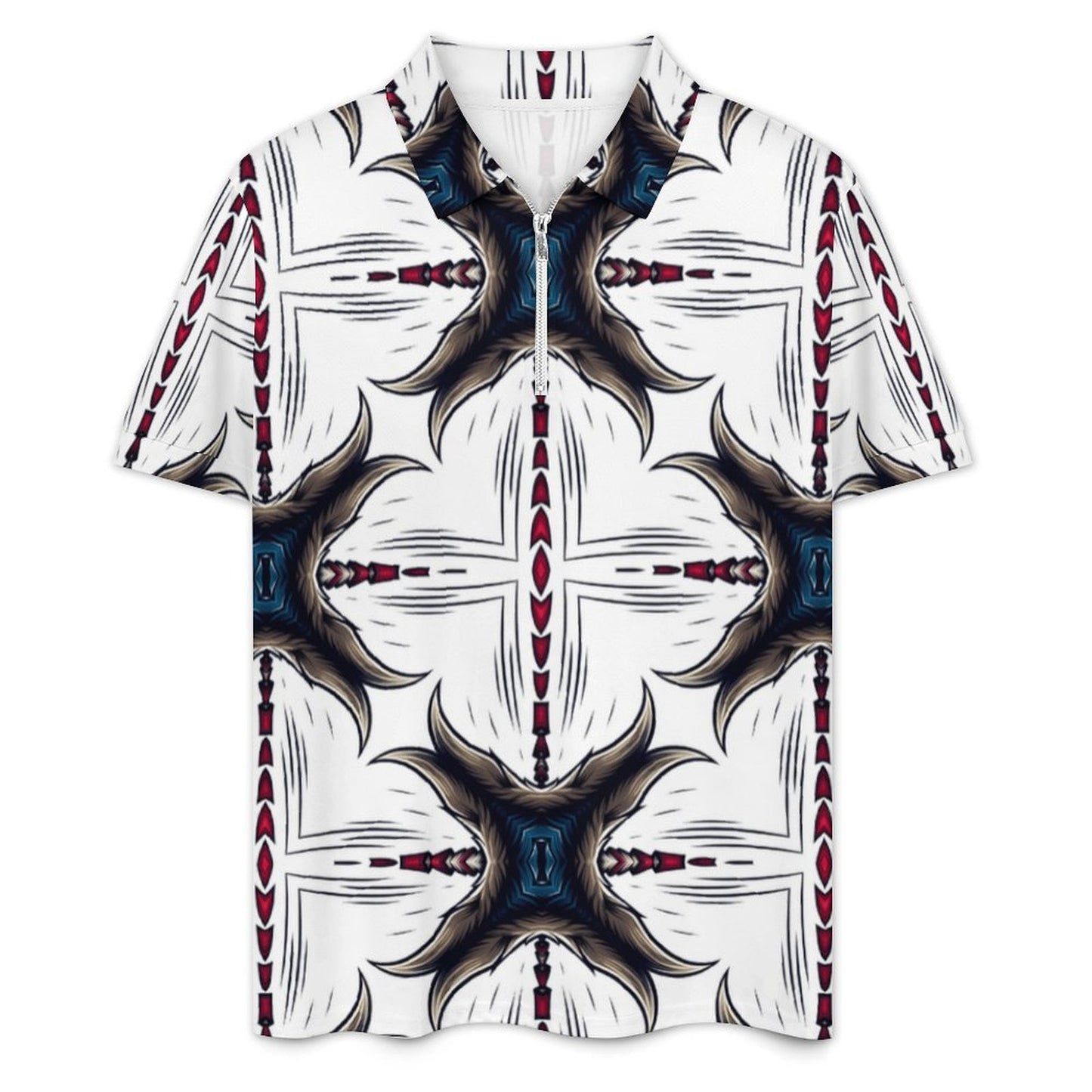 Men's Kaleidoscope Geo Pattern All-Over Print Zip-Up Polo Set