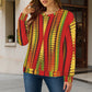 Women's Red Bold Tribal Pattern All-Over Print Women's Crew Neck Sweater