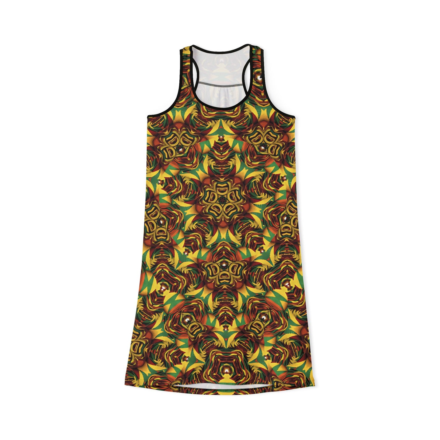 Women Vintage Earth Tone Racer back All-Over-Print Dress