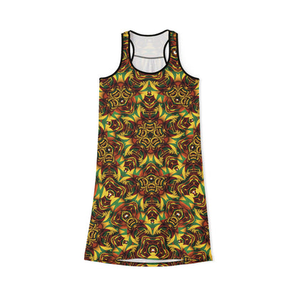 Women Vintage Earth Tone Racer back All-Over-Print Dress
