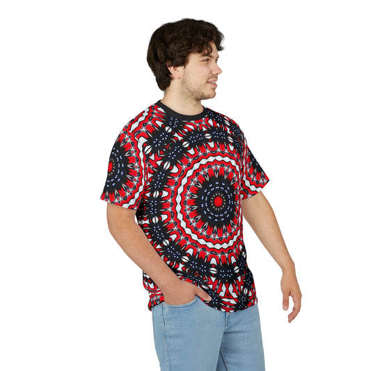 Men's Red, Black & White Psychedelic Pattern All-Over Print Shirt