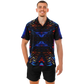 Men's Blue & Red Kaleidoscope Pattern All Over Print Spread Collar Short Sleeve Button-Down Shirt