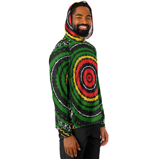 Men's Green Striped with Vibrant Accent Pattern All Over print Long Sleeve Hooded Performance Shirt