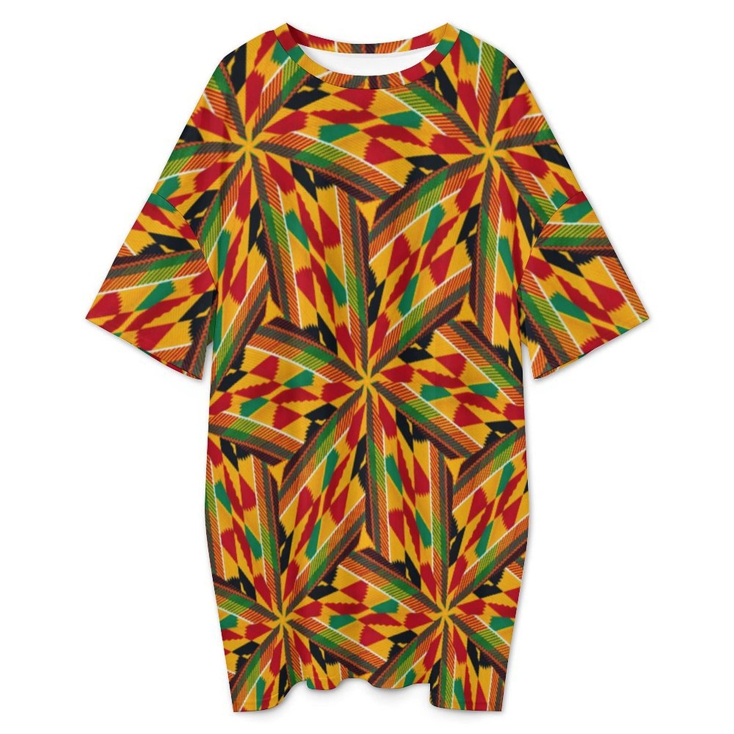 Women's Vibrant African Kente Geometric All-Over Print Oversized T- Shirt Loungewear