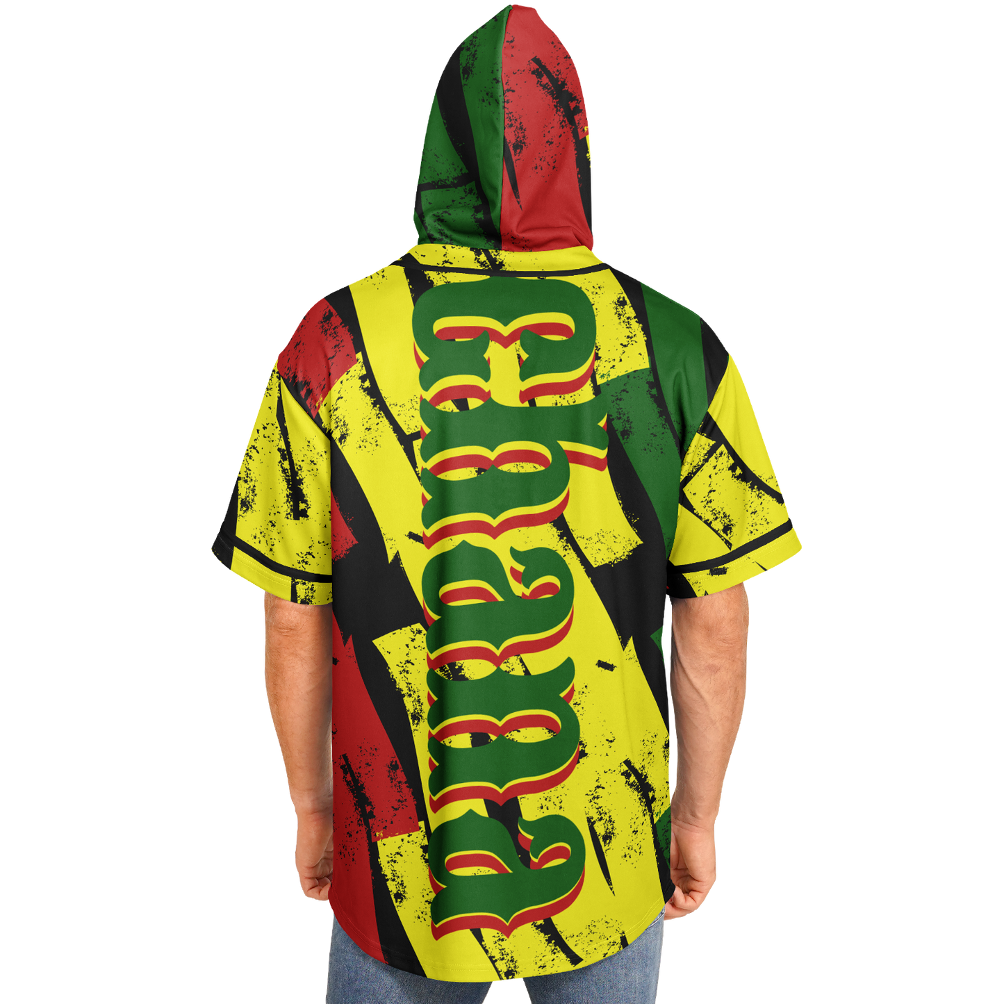 Men's Ghana Flag & Black Star Pattern All-Over Print Hooded Baseball Jersey