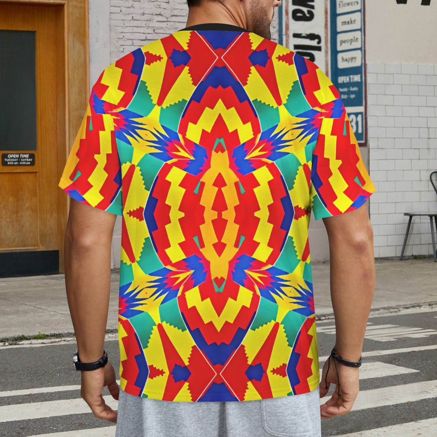 Men's Vibrant African Kente Geometric Pattern All-Over Print Ribbed Collar T-Shirt