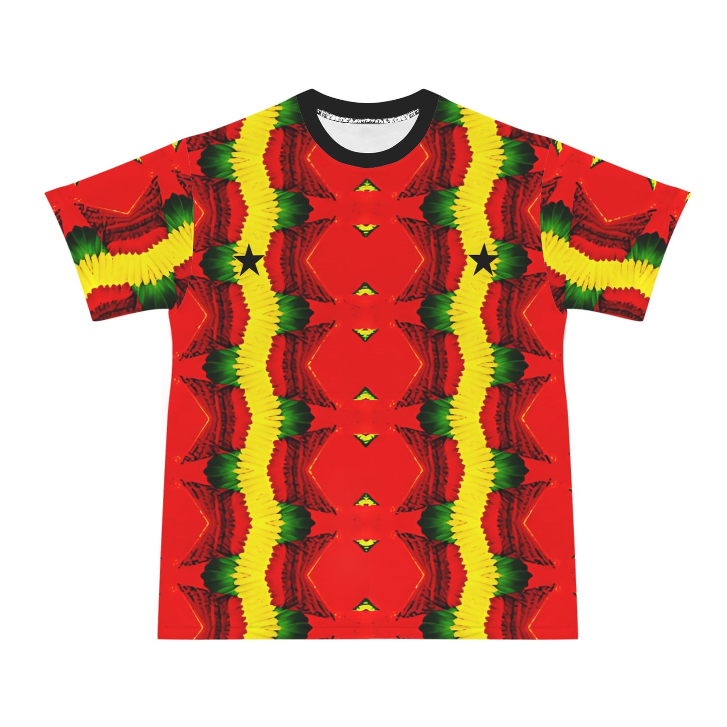 Men's Ghana Flag & Black Star Pattern All-Over Print Cut & Sew Ribbed Collar T-Shirt