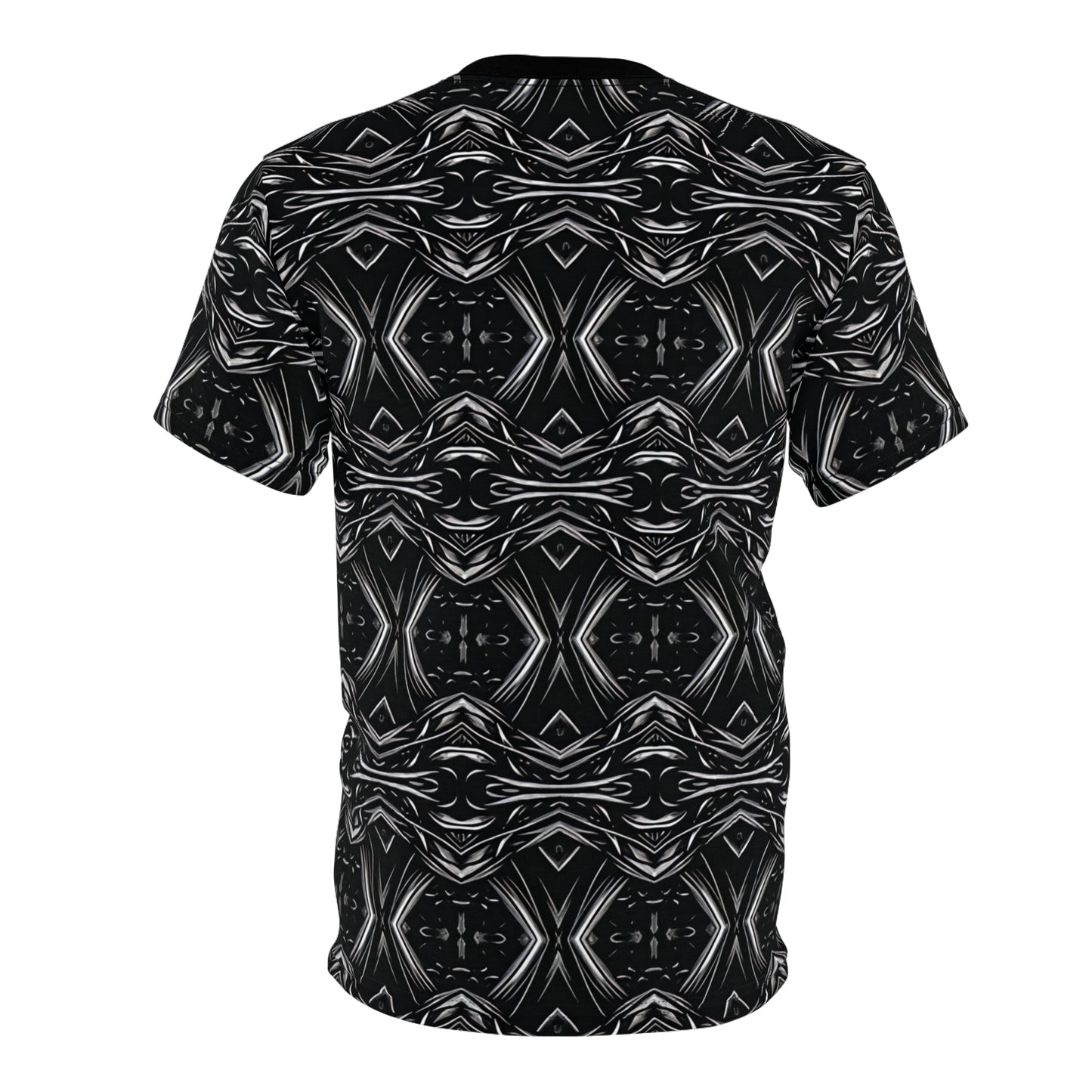 Men's Black Geometric Kaleidoscope Pattern All-Over Print Tee