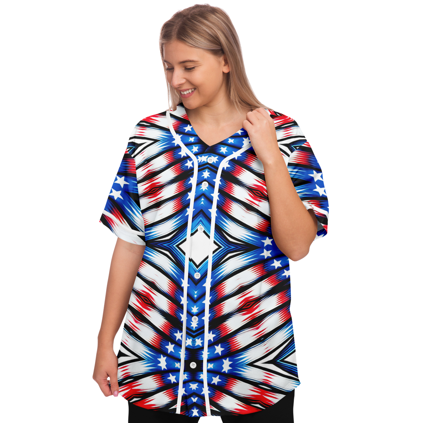 Women's American Flag Pattern All-Over Print Baseball Jersey