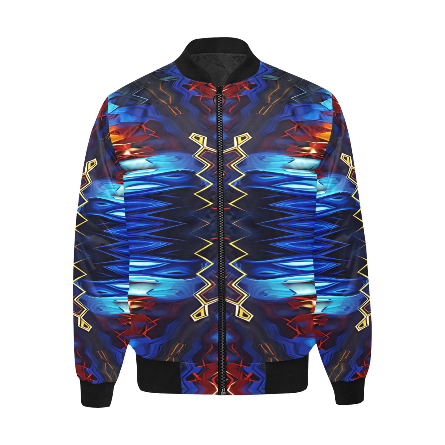 Men's Blue & Red Kaleidoscope Pattern All-Over Print Bomber Jacket
