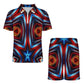 Men's Patriotic Red White Blue Geometric Zip-Up Polo Set