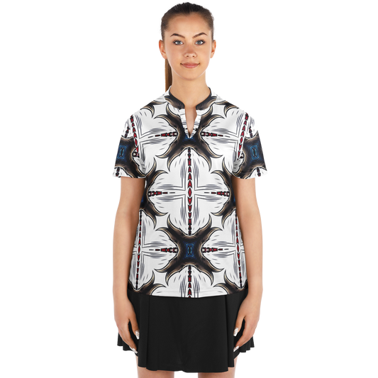 Women's Abstract Symmetry Pattern Polyester Stand Up Collar Polo Shirt