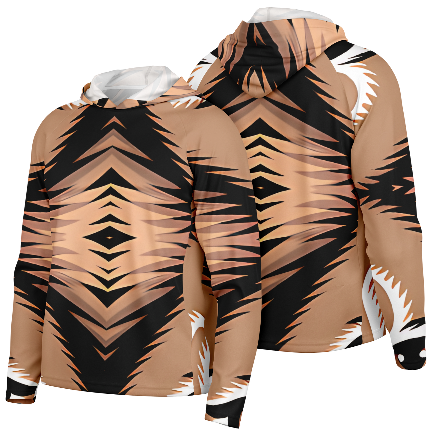 Men’s Bold Tiger Stripe Animal Pattern All Over Print  Long Sleeve Hooded Performance Shirt