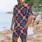 Men's Red White Blue Geometric Pattern All-Over Print Hawaiian Shirt & Shorts Set