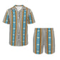 Men's Striped Retro Blue & Orange Patten All Over Print Hawaiian Shirt & Shorts Set