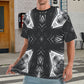 Men's Black & White Geometric Pattern All Over print All Over Print Ribbed Collar T-Shirt