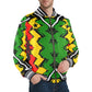 Men's Ghana Flag & Black Star Pattern All-Over Print Striped Trim Bomber Jacket